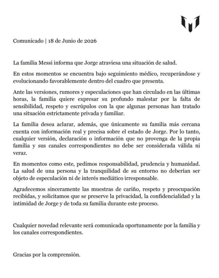 El comunicado oficial de la familia Messi&nbsp;