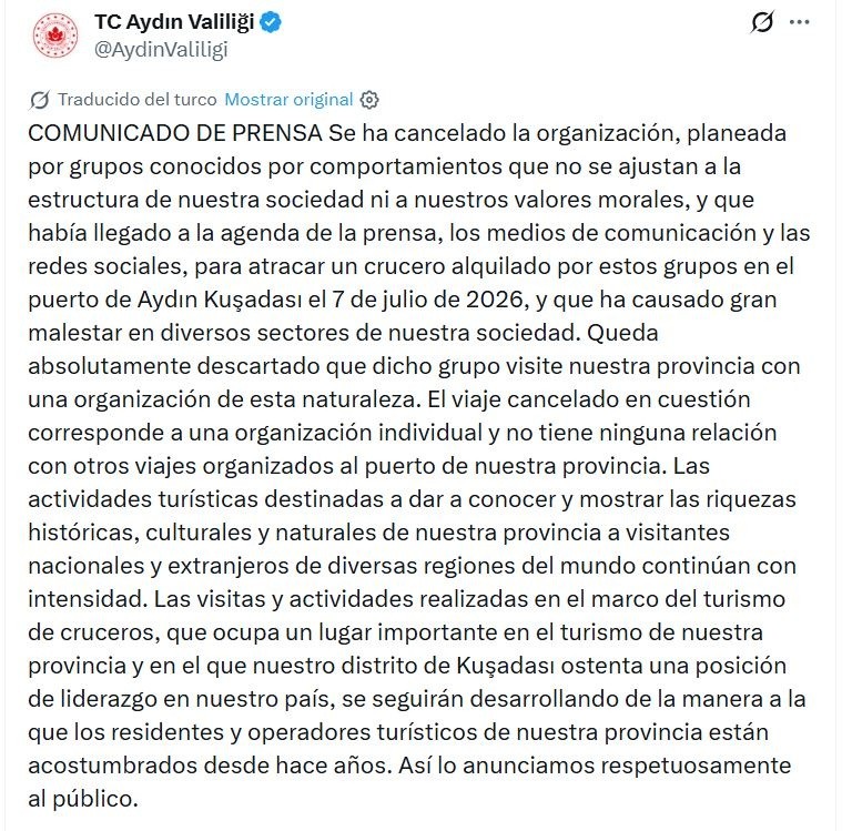 Traducción automática del comunicado de la provincia turca de Aydin.