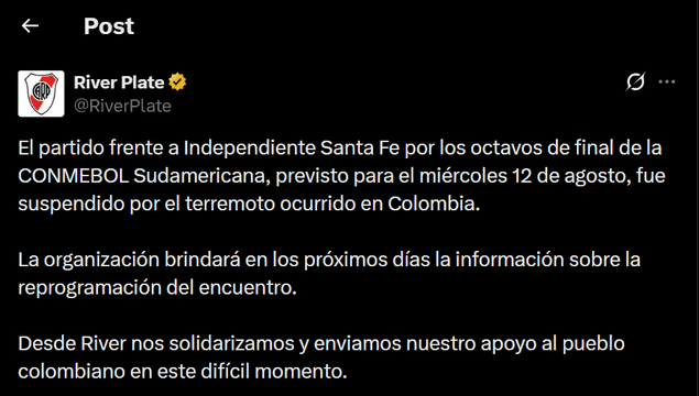 El posteo de River.&nbsp;