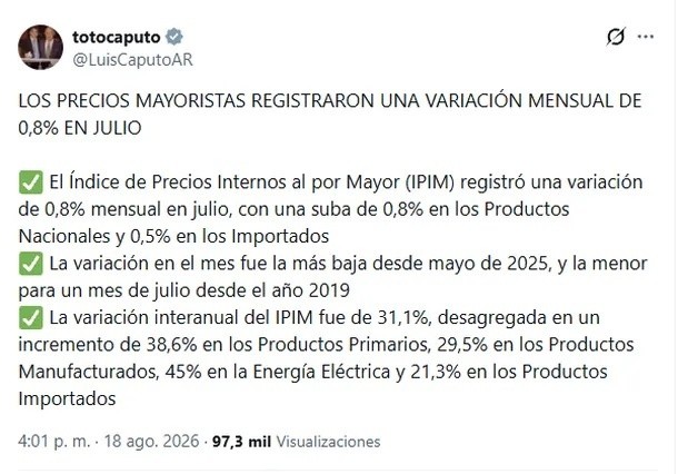 El posteo en X de Luis Caputo.