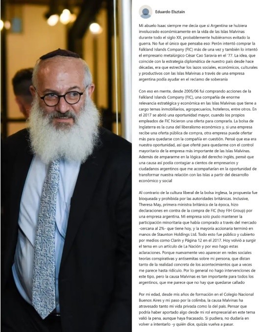 La carta de Eduardo Elsztain (Foto: LinkedIn).