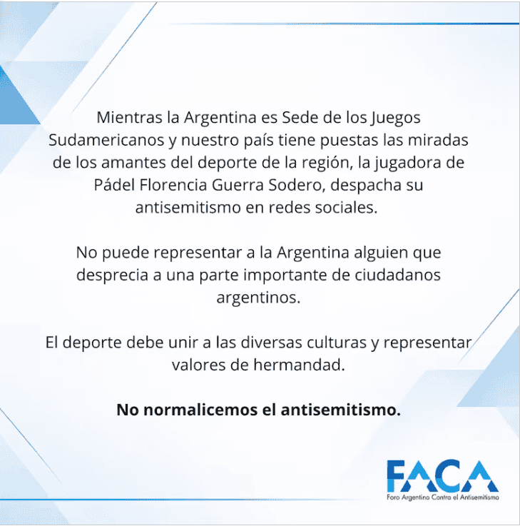 &nbsp;El posteo del Foro Argentino Contra el Antisemitismo