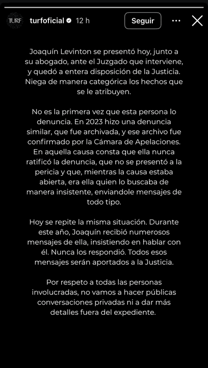 &nbsp;El escrito que publicó la banda en sus redes sociales tras la denuncia contra el líder del grupo.