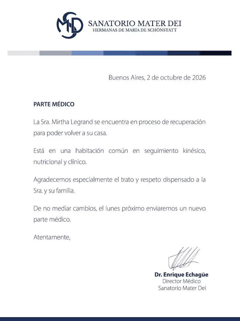 &nbsp;El parte médico de este viernes 2 de octubre.