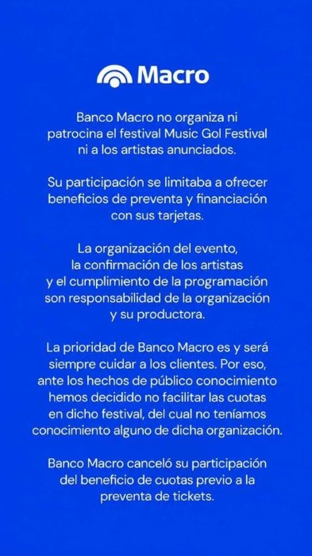 El comunicado de Banco Macro.