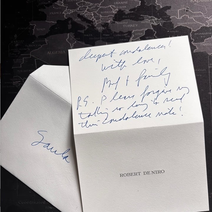 La carta que De Niro le envió a la esposa de Brandoni tras la muerte del actor.&nbsp;